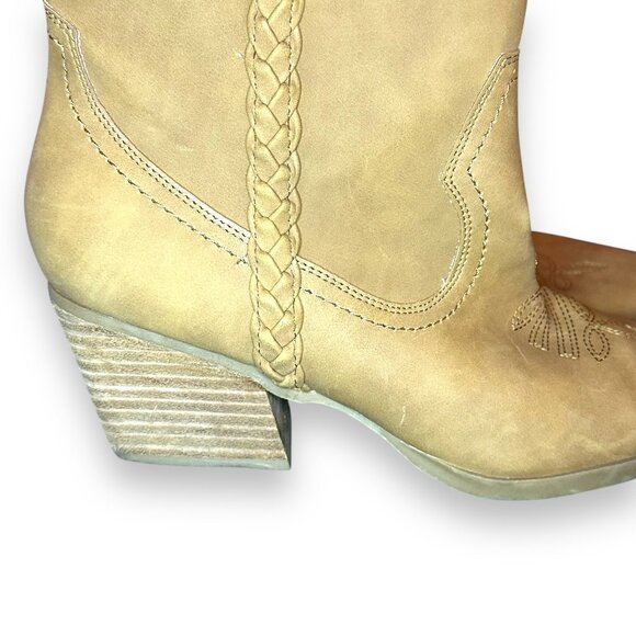 Dolce Vita Tan Braided Western Stacked Heel Koolson Boots Size 10 Like New - Picture 6 of 9